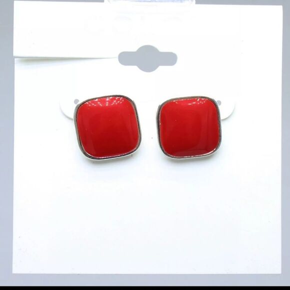 Silver Necklace & Earrings with Gloss Red Enamel NWT 18" - Picture 4 of 5